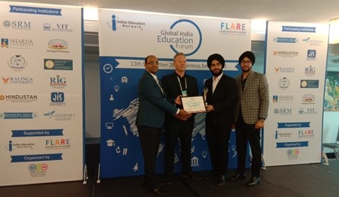 JIS University has been awarded again as the upcoming University /Higher Education Institute from Eastern India for recruiting international students at Geneva, Switzerland by the Global India Education Forum . On behalf of JIS University, Mr. Simarpreet Singh and Mr. Amanjot Singh, Directors of JIS Group received the award.