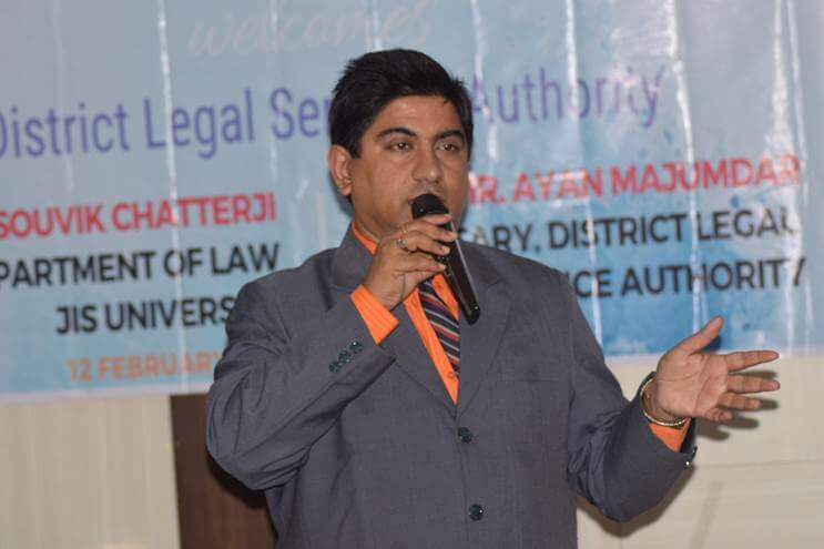 On 12th February, 2019, Legal Aid Camp was held in JIS Auditorium conducted by JIS Legal Aid Society with District Legal Services Authority, North 24 Parganas (Barasat).Dr Souvik Chatterji, HOD, Department of Juridical Sciences, gave presentation on Legal Aid work carried out by JIS Legal Aid Society for the last year in Contai, Digha, Adyapith. Ayan Majumdar, Secretary, District Legal Services Authority, North 24 Parganas with his Team of 8 members gave presentation on criminal cases. Mr Ayan Majumdar showed a video and interview of Trafficking case where he granted Victim Compensation to the Trafficked women.